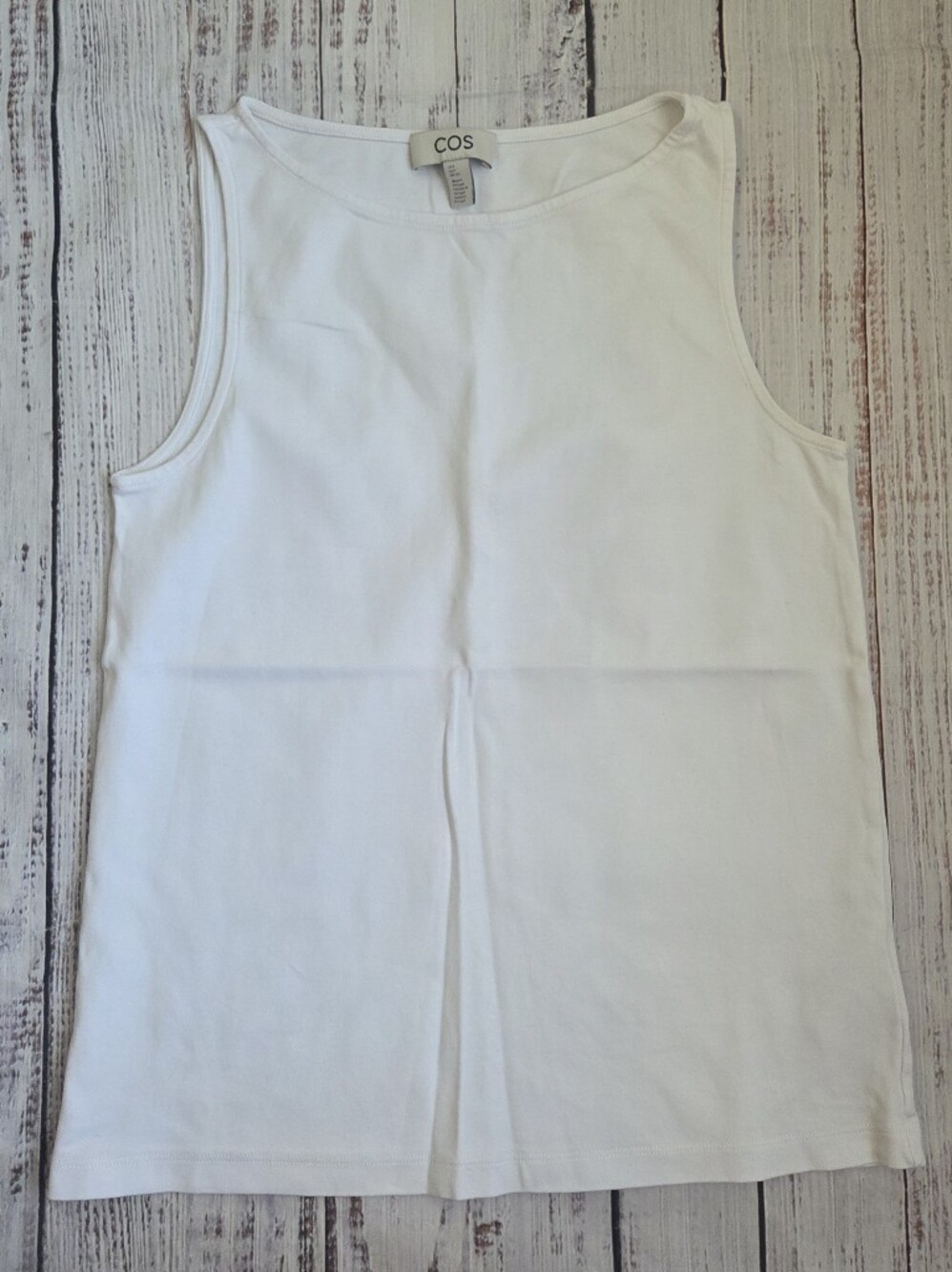 COS White Sleeveless Boatneck Tank Top Shirt Minimalist 100% cotton Small